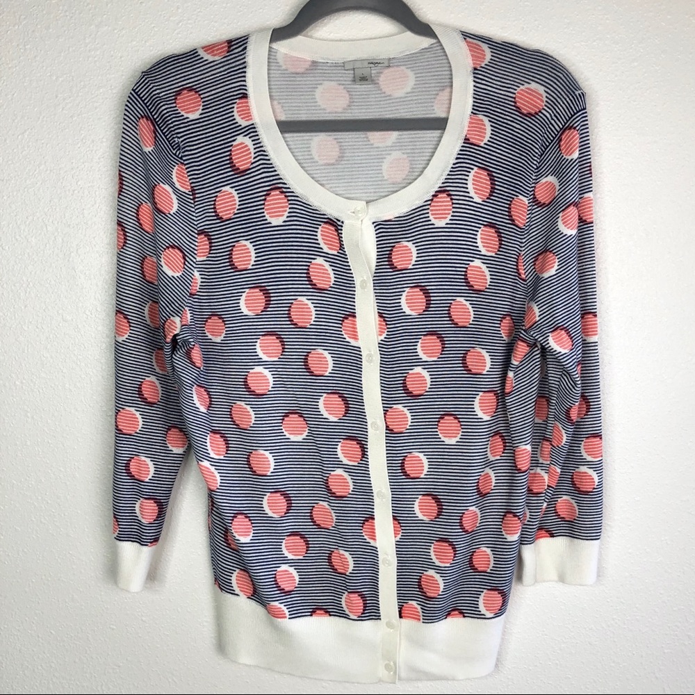 Halogen Polka Dot Stripe Button Up Cardigan